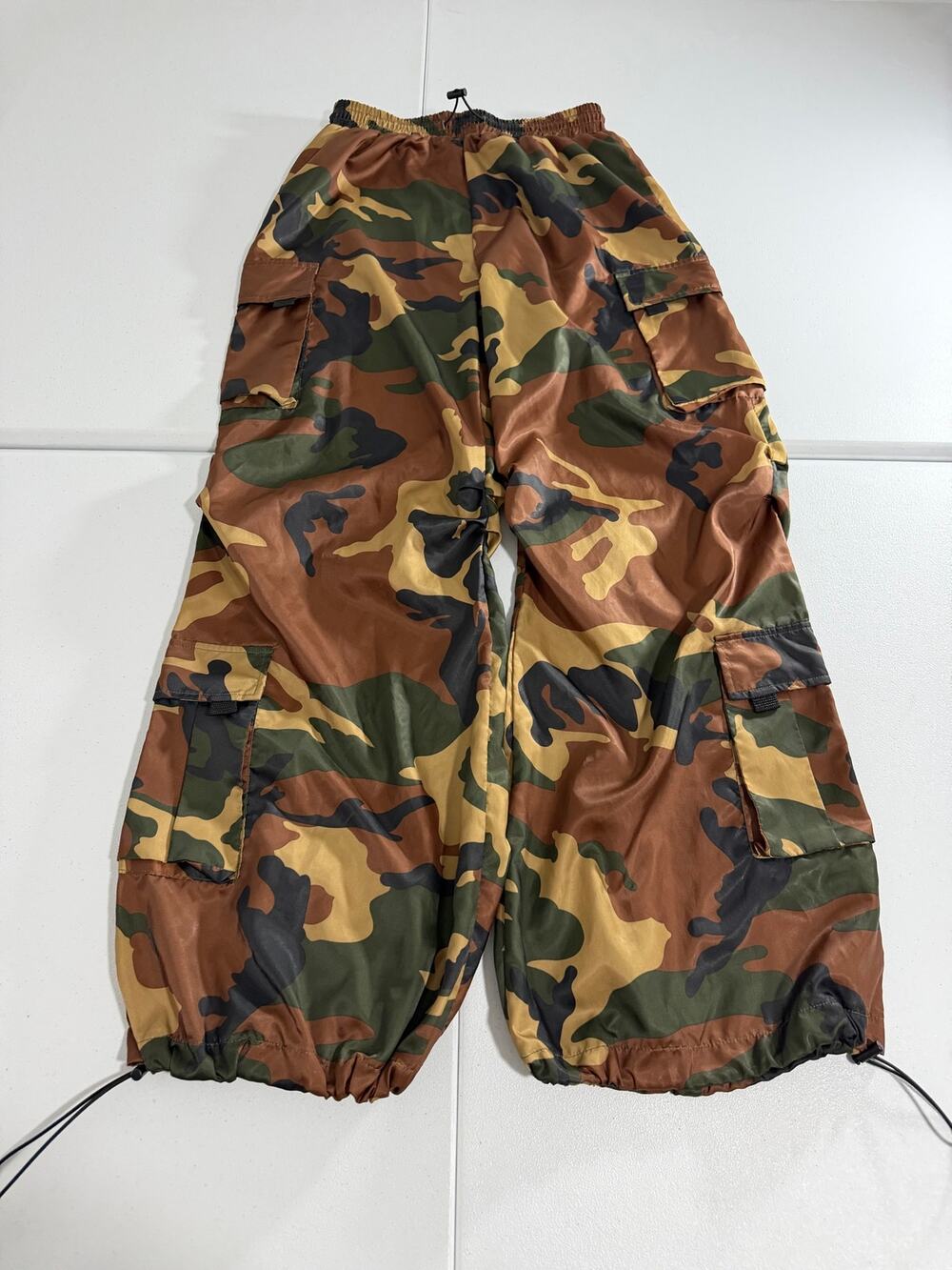 LABIJOU Camo Cargo Pants Womens S Parachute Wide Leg Festival Pants